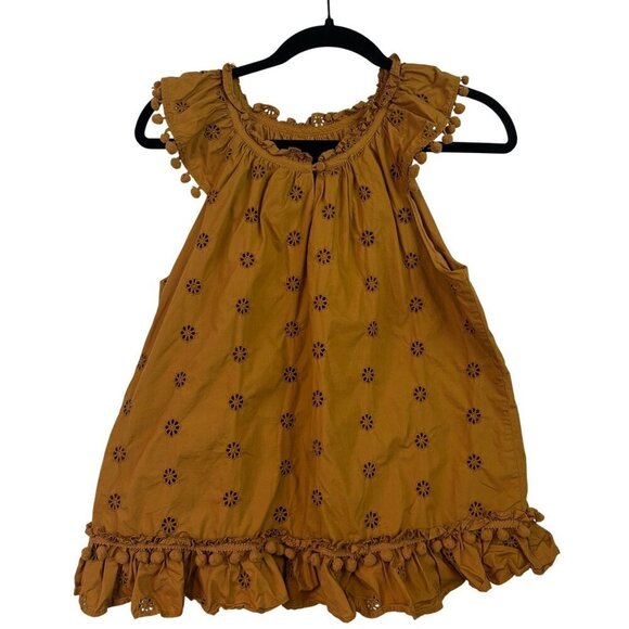 J.Crew Eyelet Pom-Pom flutter sleeve Poplin Cotton Golden Yellow Top Size S - Picture 2 of 12